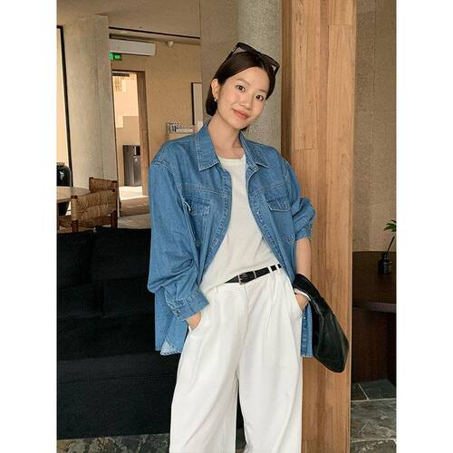 THE MIND复古水洗牛仔蓝衬衫2026十三行春季新款长袖衬衣女T6213C