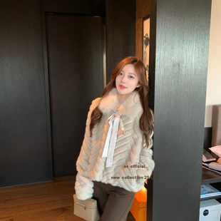 小个子也能穿出大长腿 蝶结环保毛皮草短外套 OFFICIAL