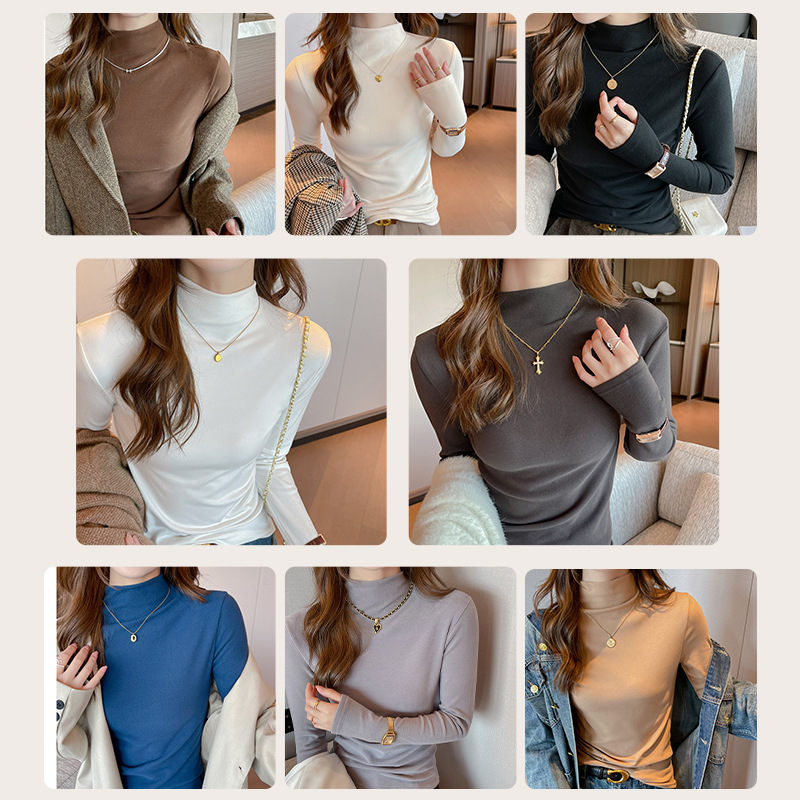 微米德绒半高领打底衫女士新款中领内搭上衣可外穿秋冬季长袖t恤
