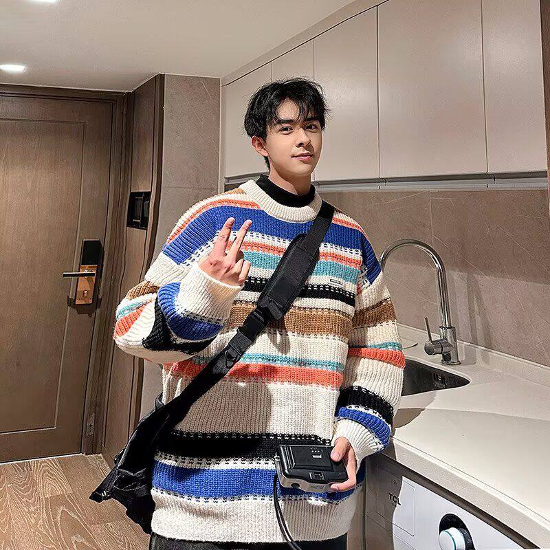 复古条纹针织开衫外套秋季设计感小众防晒罩衫氛围感镂空慵懒毛衣