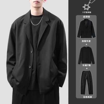 港风班服休闲西装外套男春秋宽松上衣男痞帅小西服潮流西服套装潮