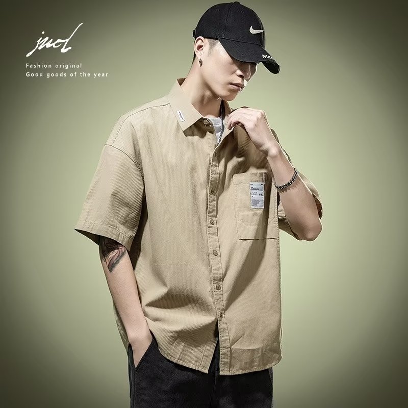 短袖衬衫男夏季冰丝衬衣男生上衣服潮牌潮流夏天休闲工装外套寸衫