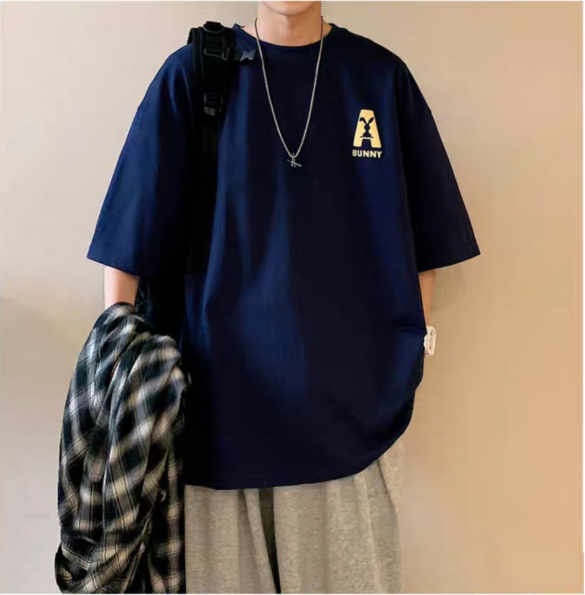 青少年学生短袖男重磅潮流纯棉双纱休闲百搭圆领T恤宽松体恤衫