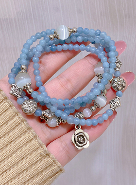 复古新中式猫眼石水晶玫瑰花手链