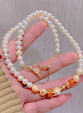 法式红东陵天然淡水珍珠项链女