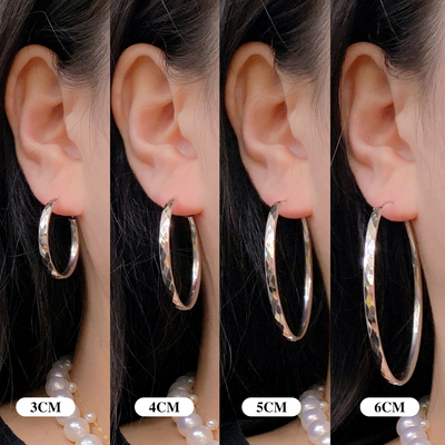 s925银针超大圈夸张菱形车花耳圈