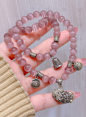 新中式复古紫色猫眼石水晶手链女