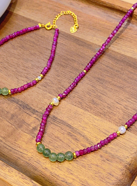 天然水晶绿草莓晶手链项链套装女