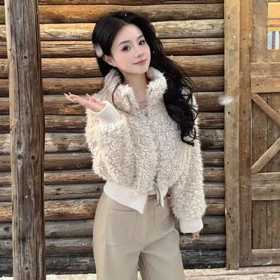 小个子短款高腰毛绒立领外套
