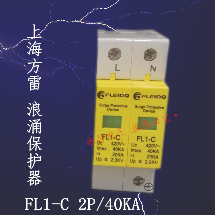 上海方雷浪涌保护器2P 40KA FL1-C电源电涌避雷器家用防雷器