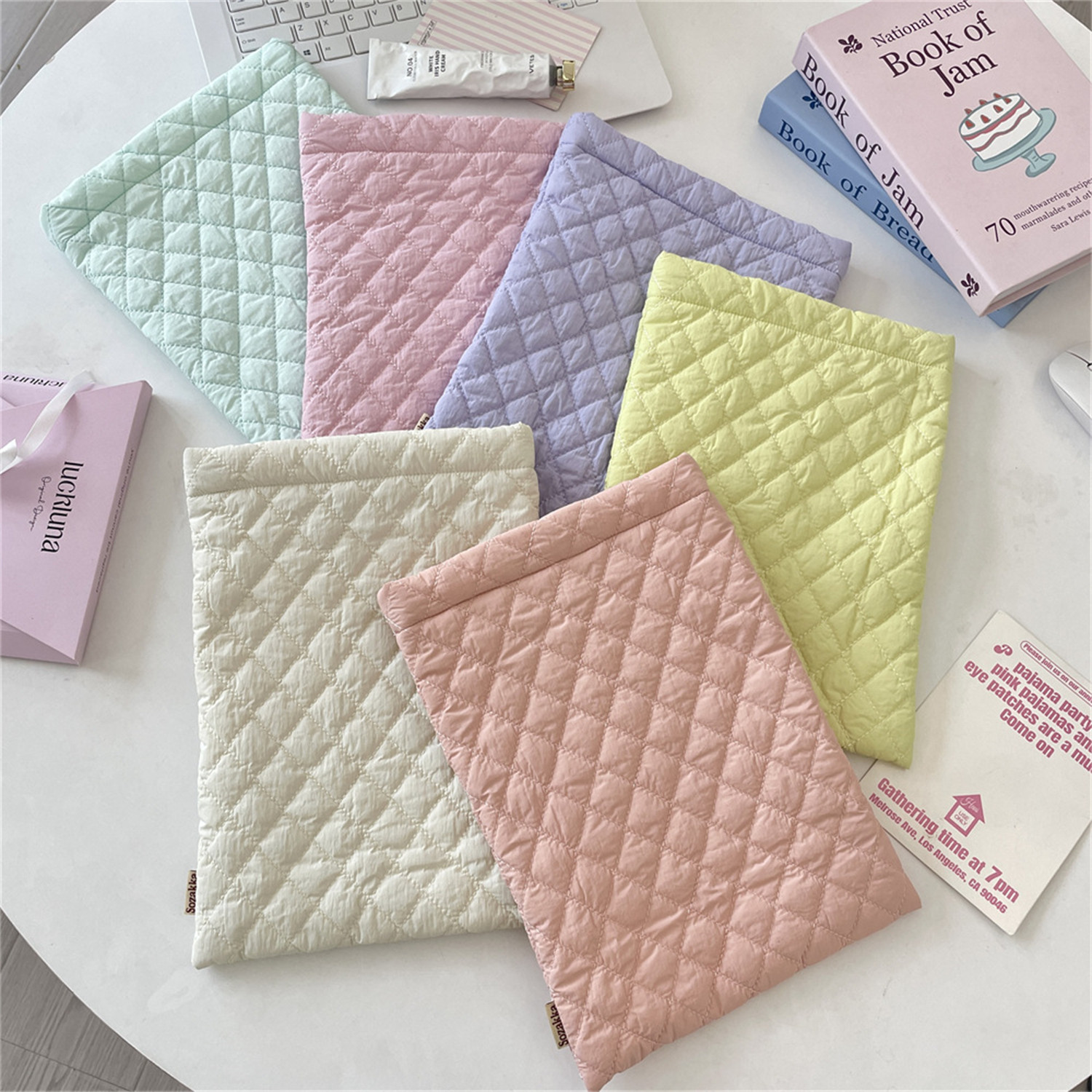 佑木包袋绗缝彩色菱格夹棉柔软平板电脑内胆包女笔记本电脑保护套魔术