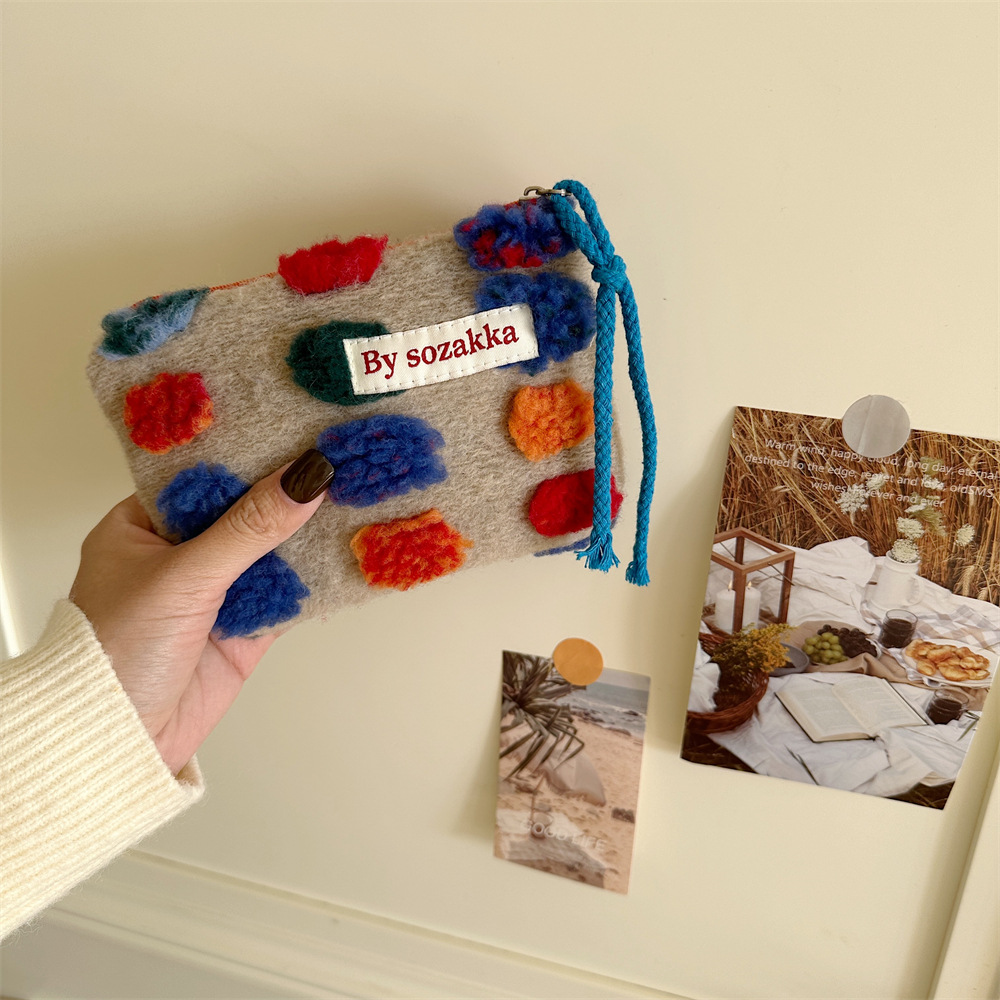 复古彩色团子小号化妆包补妆袋