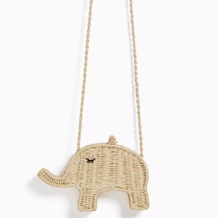 佑木包袋小清新文艺风立体小象纸质草绳编织包单肩斜挎绳扣沙滩包