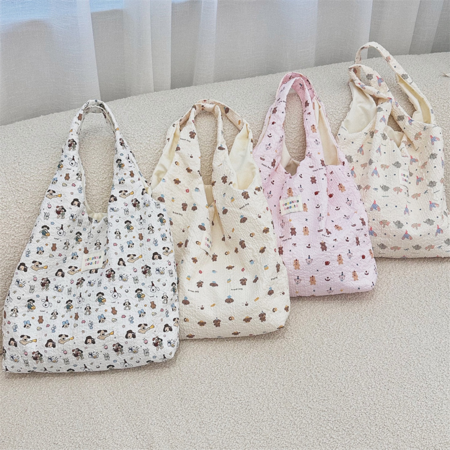 甜美卡通压花单肩包手提背心布袋