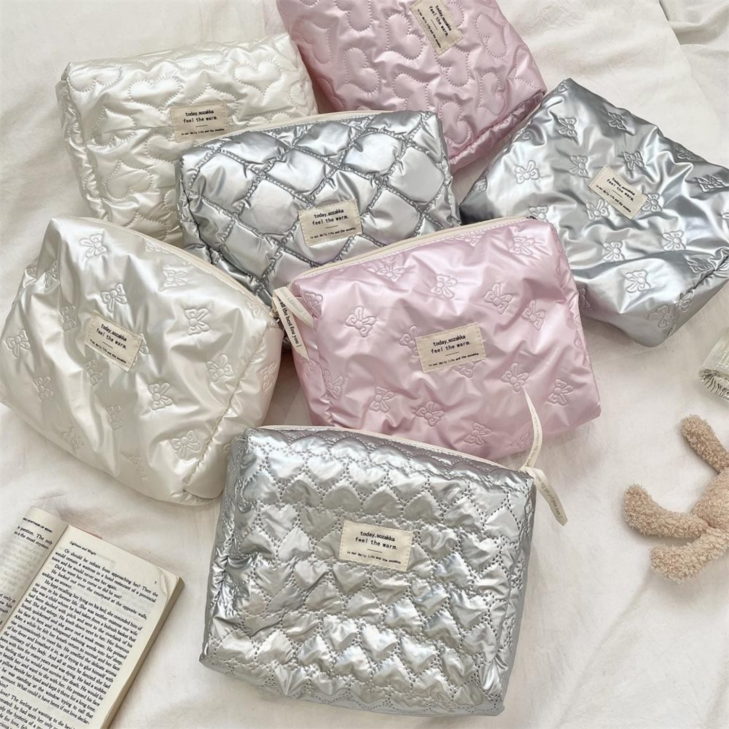 佑木包袋珠光爱心手拿化妆包护肤品零钱手机拉链内胆多功能收纳袋,收纳整理,化妆包,淘宝优惠券,粉丝福利购,淘宝优惠卷