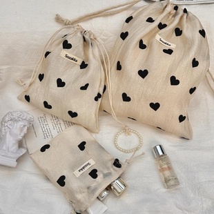 佑木包袋香槟爱心抽绳束口袋小物件化妆品收纳包杂物便携涤纶布袋