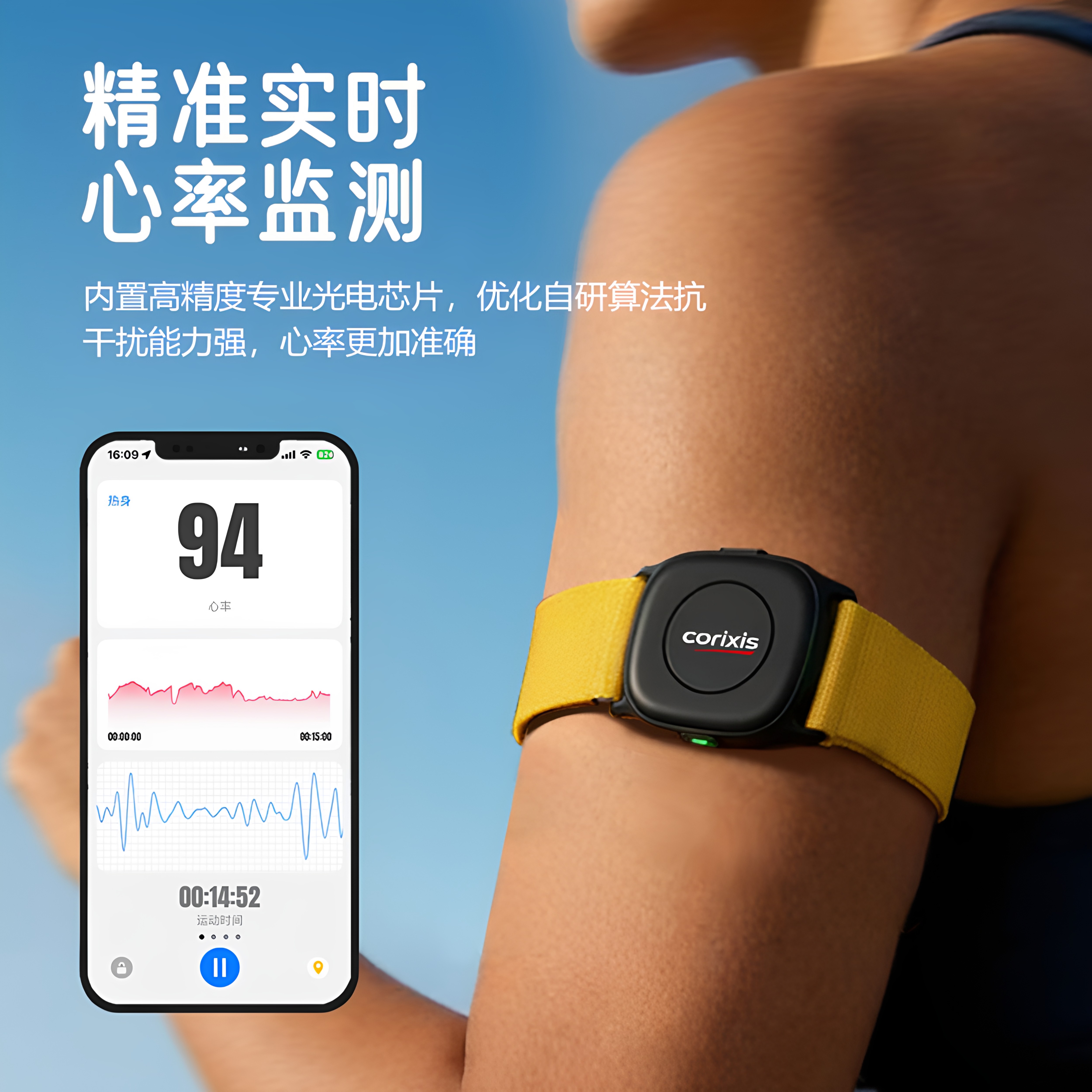 Corixis心率传感器精密监测PPG光学模块健康运动 HRV 臂带跑步