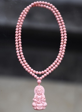 天然收藏级珊瑚贝粉贝观音毛衣链