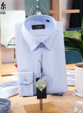 专柜80雅戈尔桑蚕丝衬衫蓝色条纹长袖男休闲秋季新款S114818HJY