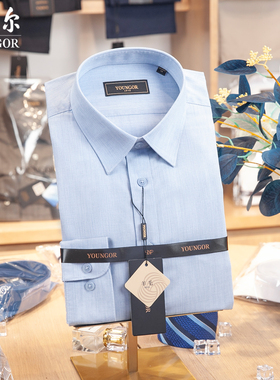 专柜1080雅戈尔男士衬衫长袖羊毛DP商务蓝色修身秋季LDP119700HJY