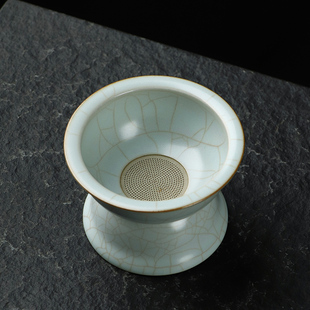天青汝窑茶漏一体茶漏 清沐堂主 茶养开片茶漏功夫茶具配件过滤网