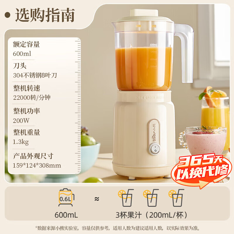 小熊榨汁料理机多功能易清洗婴儿辅食机研磨搅拌机果汁机 C06W5