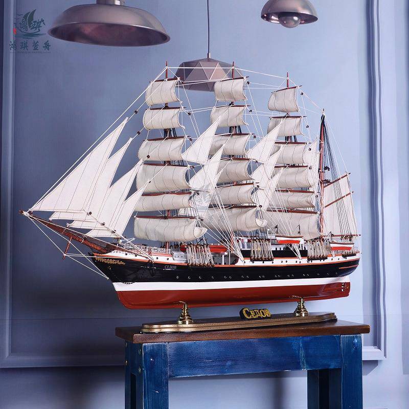 船模型摆件一帆风顺帆船摆件精品80cm谢多夫号帆船模型地中海实木