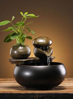 简约小号流水摆件陶瓷招财中式禅意茶桌茶台办公室桌面书房装饰品