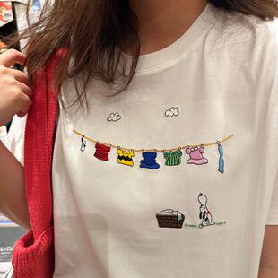 刺绣款 上衣T恤 小狗晒衣服纯棉百搭宽松原创简约韩系小众可爱短袖