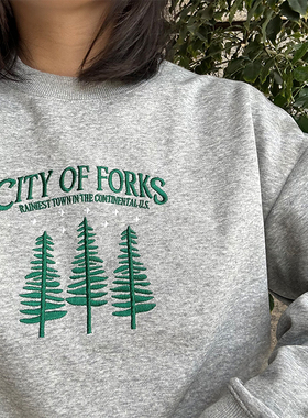 city of forks秋冬圆领复古美式卫衣情侣宽松休闲套头长袖上衣潮