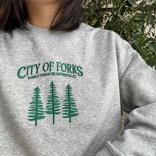 卫衣情侣宽松休闲套头长袖 forks秋冬圆领复古美式 上衣潮 city