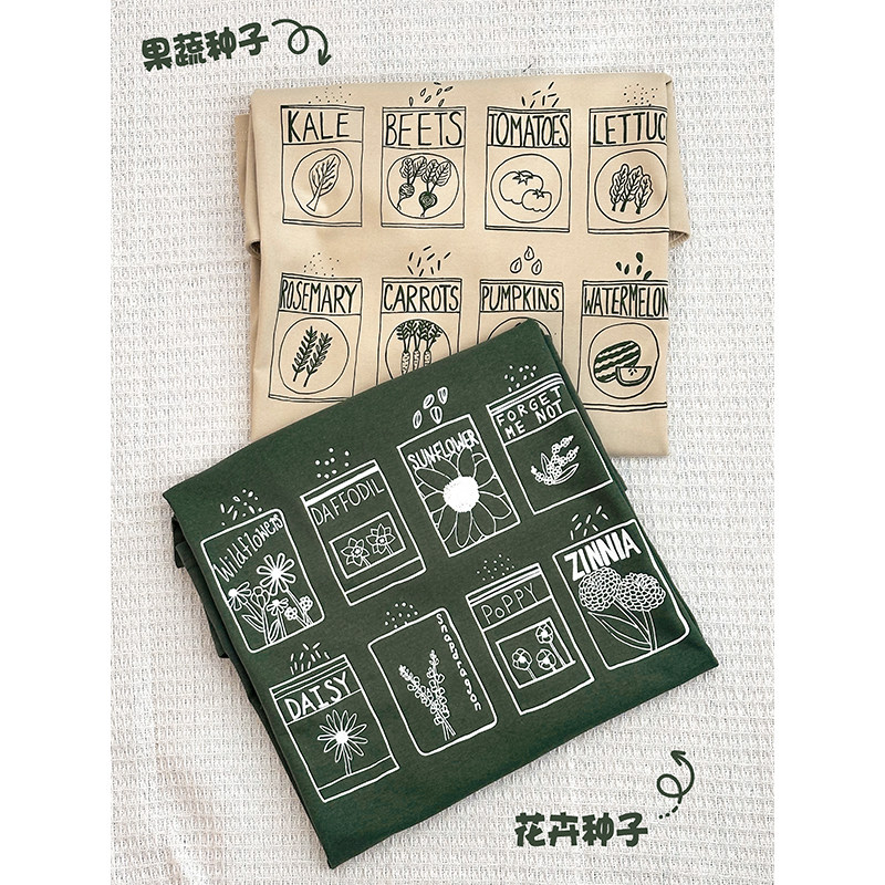 农场系列~蔬菜花卉种子手绘印花纯棉休闲百搭复古文艺情侣短袖T恤