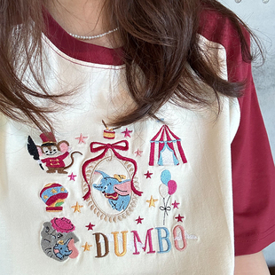 小飞象重工刺绣卡通百搭纯棉休闲宽松复古精致通勤情侣短袖T恤潮