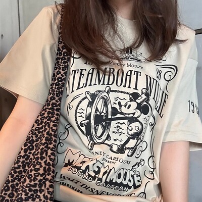 米奇刺绣卡通印花百搭纯棉T恤