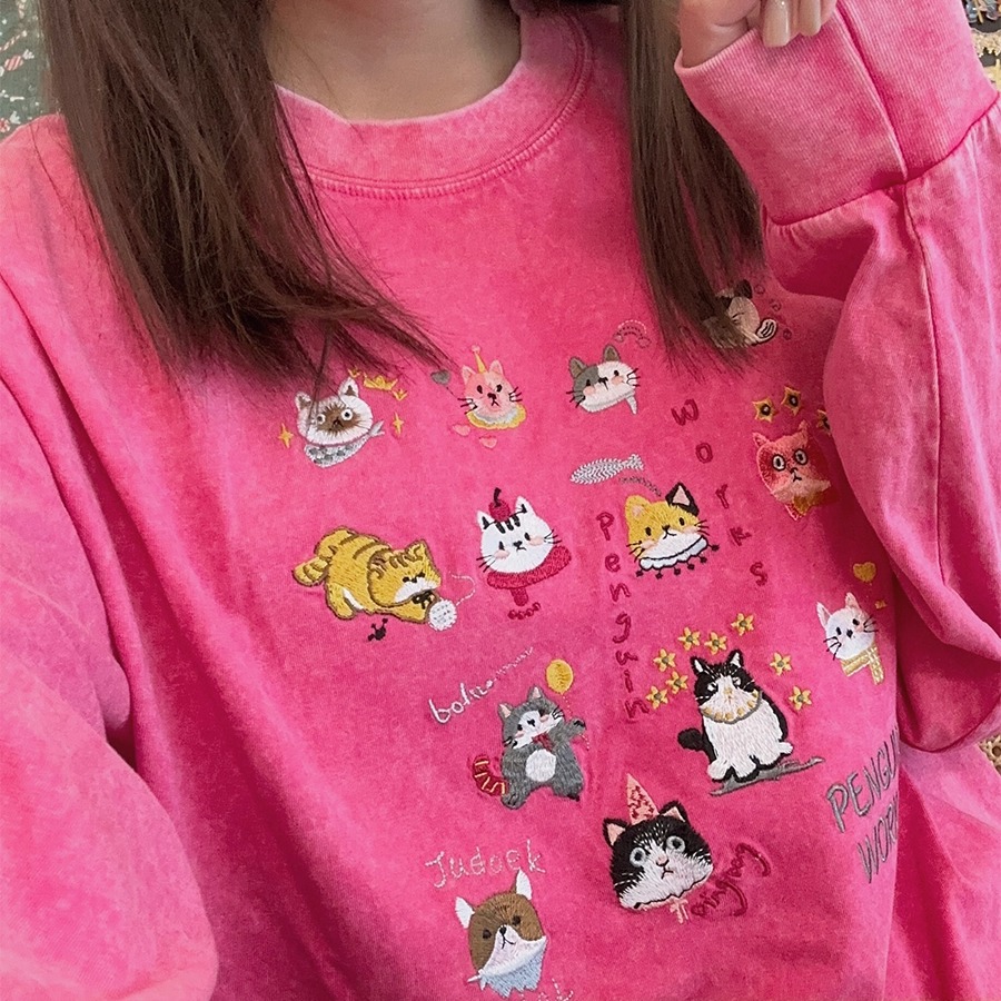 刺绣猫咪重工卡通可爱韩版长袖