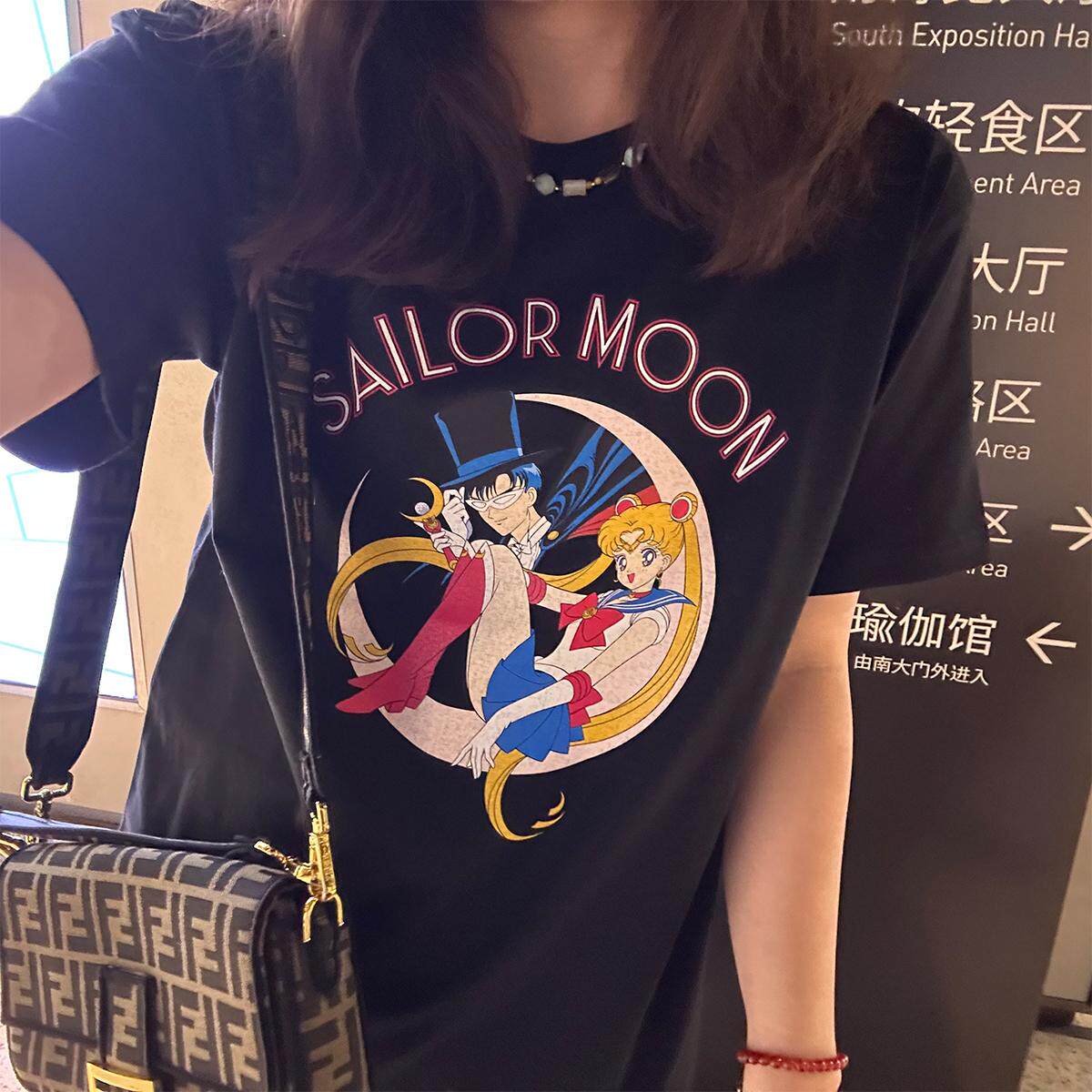 月野兔~夜礼服复古日系经典卡通印花可爱纯棉短袖美少女休闲T恤潮