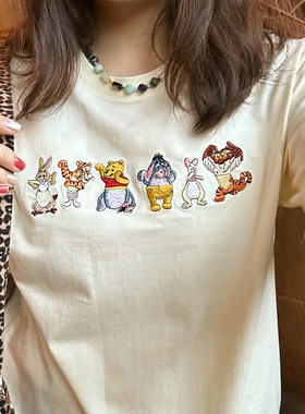 维尼刺绣新款纯棉短袖T恤男女
