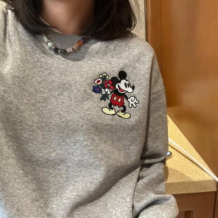 马克先生和天使娜娜早秋减龄米奇卡通刺绣复古休闲宽松圆领卫衣潮