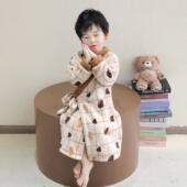 男童睡衣秋冬季 儿童浴袍宝宝小男孩睡袍 雪粒绒加厚珊瑚绒2025新款