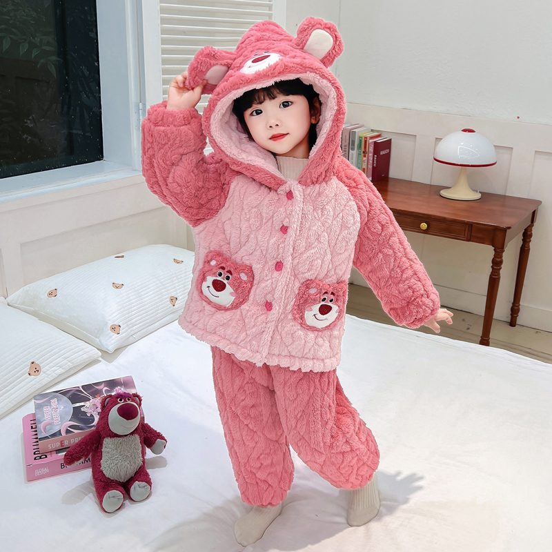 加厚款冬季夹棉珊瑚绒儿童睡衣