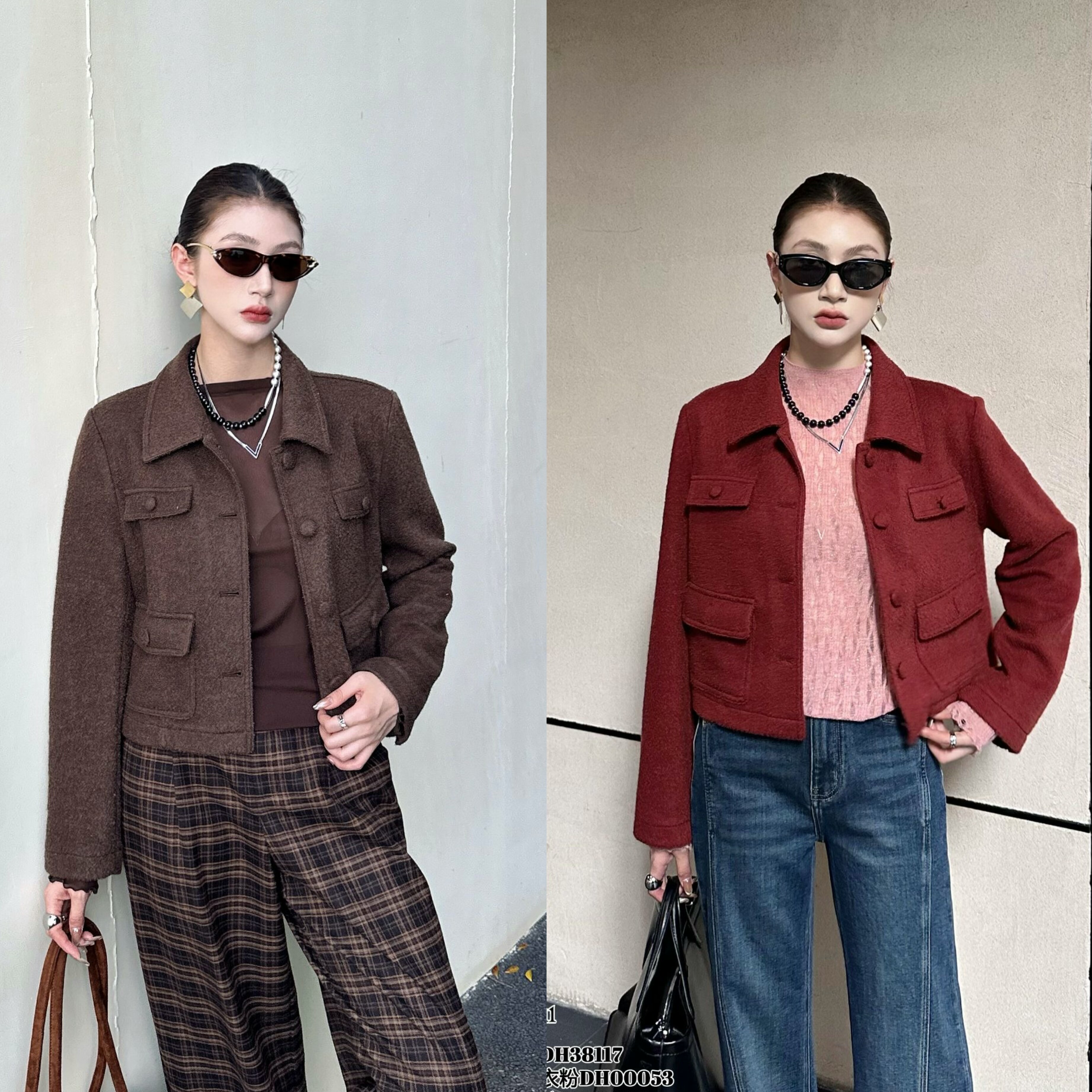 冬款复古翻领含棉羊毛短外套女