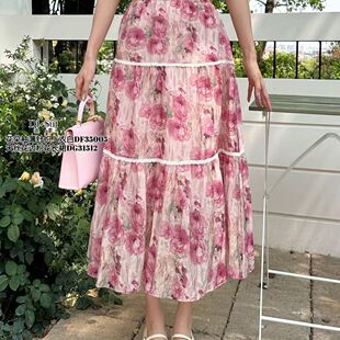 现货特价DI-SUI女2025夏新款31512天丝面料拼蕾丝工艺花色半身裙