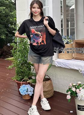 现货特价2024年Di-sui夏季新款26680时尚休闲钉珠印花T恤