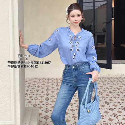 时尚休闲刺绣天丝小衫