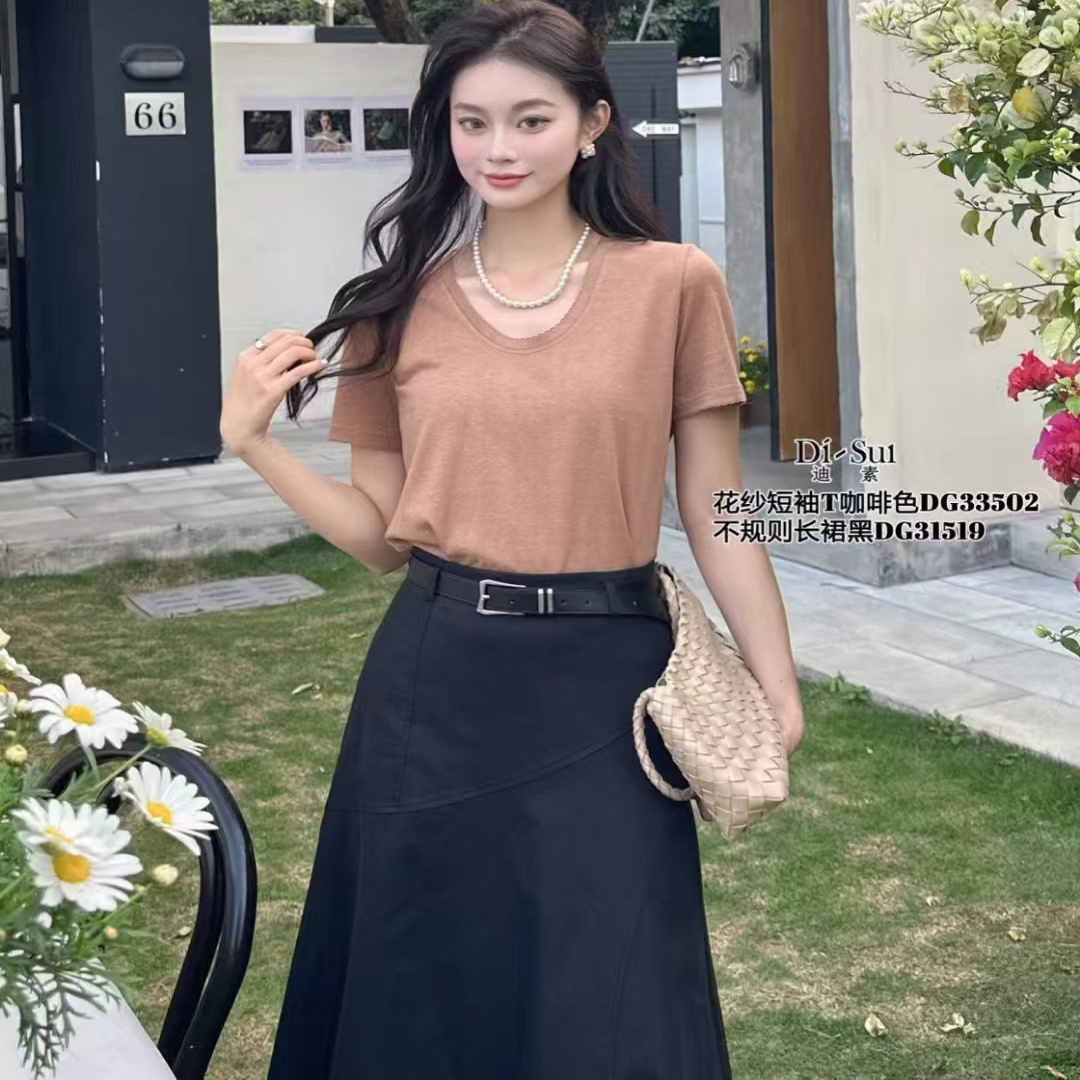 现货特价DI-SUI欧洲站2025夏新款韩版简约百搭显瘦短袖T恤女33502