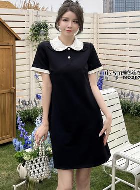 现货特价2024年Di-sui夏季新款欧洲站35075撞色连衣裙娃娃领