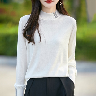 春秋精纺羊毛针织打底衫女半高领内搭外穿毛衣舒适洋气设计感上衣