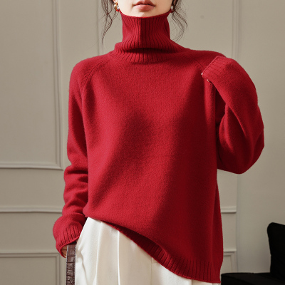 秋冬新款100%纯羊毛衫女高领加厚针织毛衣宽松显瘦慵懒打底衫上衣