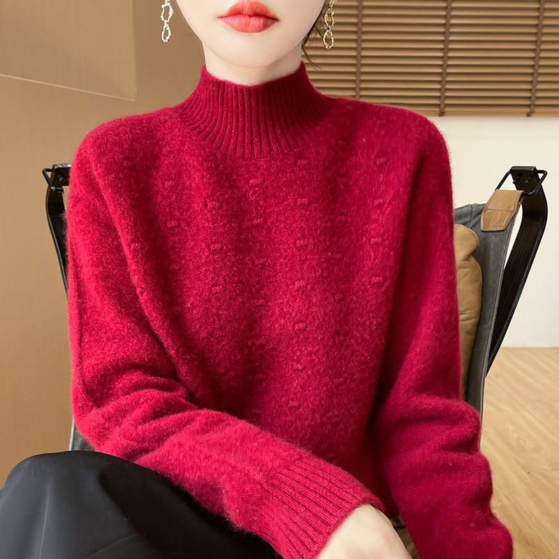 半高领2024秋冬季新款100%纯羊毛女士加厚套头羊绒毛衣针织打底