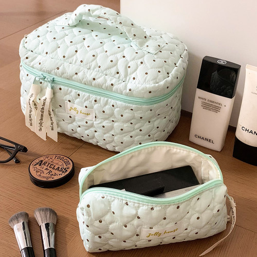 生巧薄荷绿波点化妆包女便携